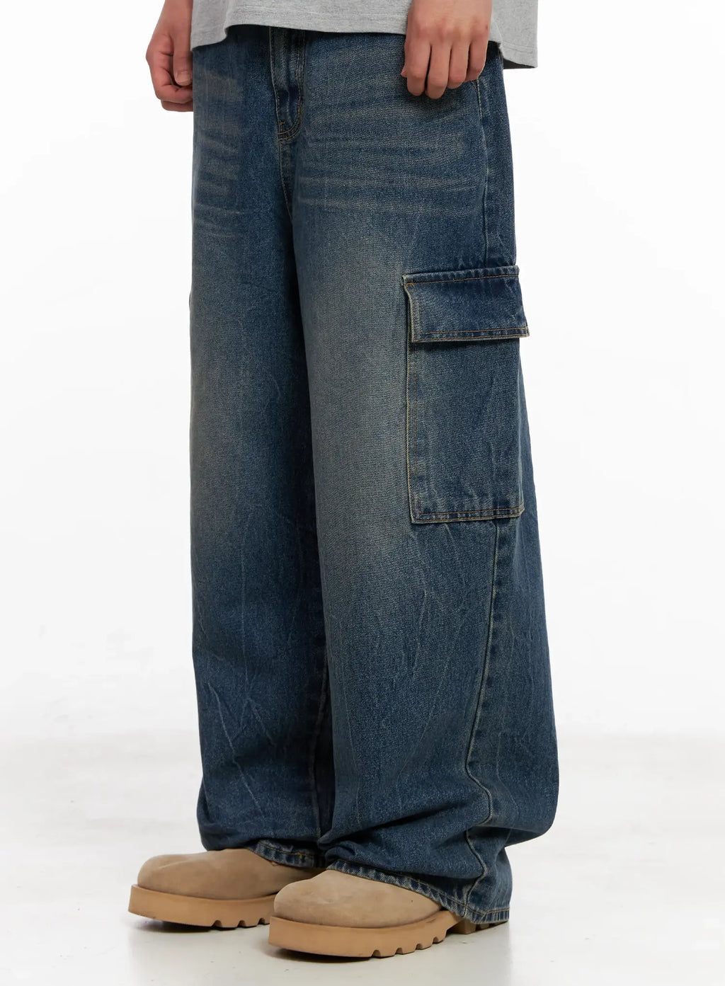 Men's Wide-Leg Cargo Denim Jeans IL518