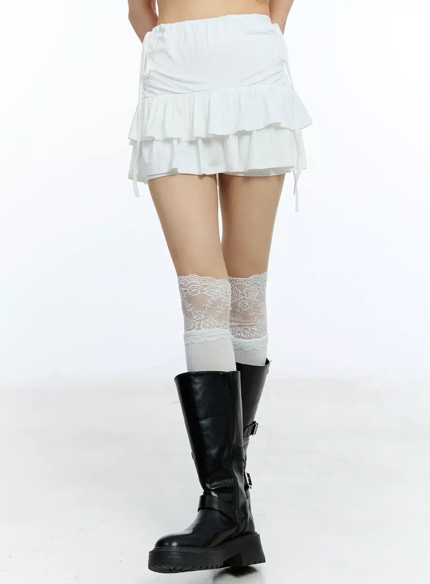 Ruffle Shirred Ribbon Mini Skirt IU524