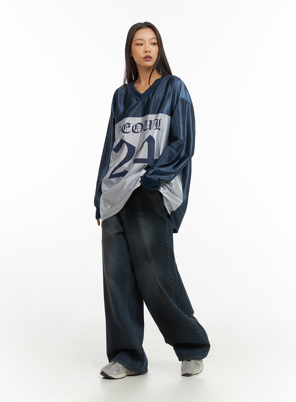 Dark Blue Lettered Poly Sweat V-Neck Hoodie IO409