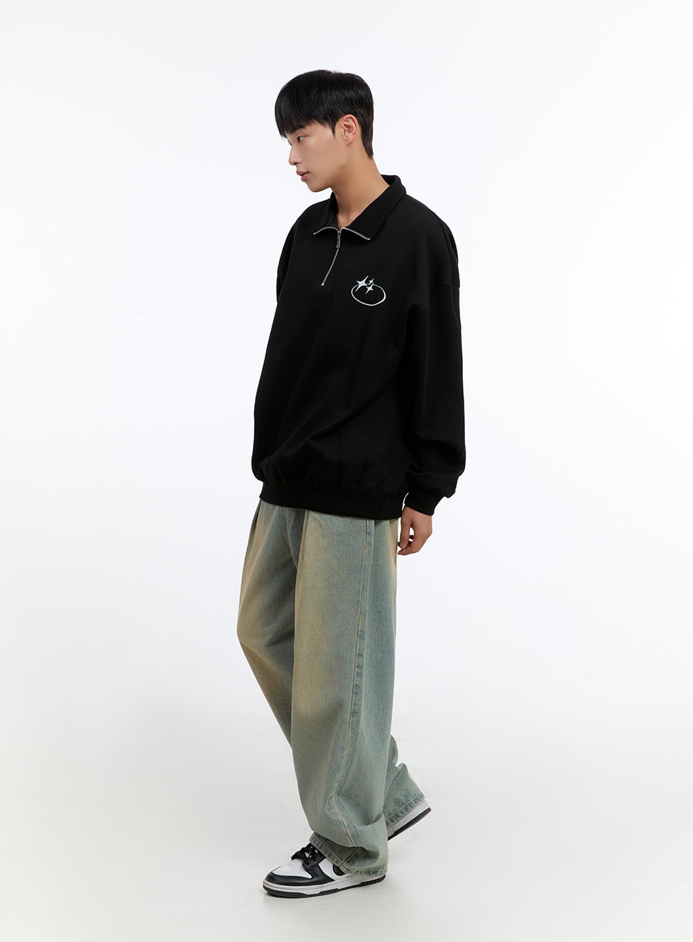 Men's Classic Cotton Half-Zip Graphic Hoodie (Black) IS413