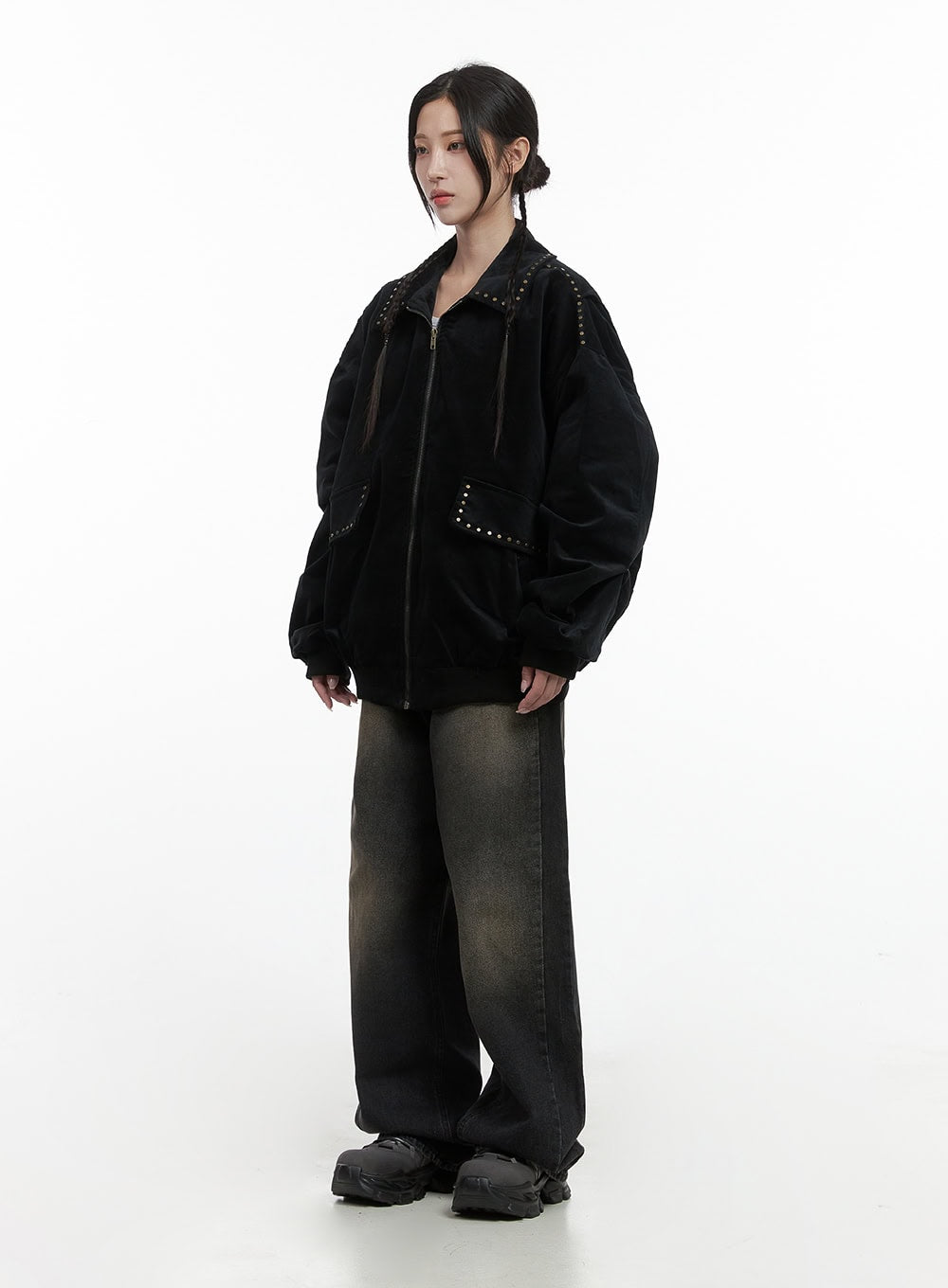 Studded Oversize Collar Jacket CO402