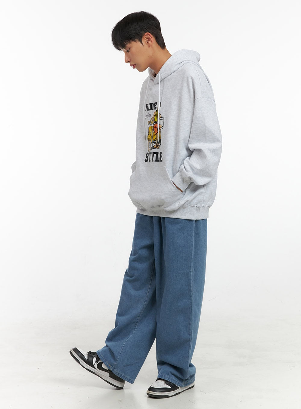 Men's Pintuck Wide Fit Cotton Denim Jeans IS419