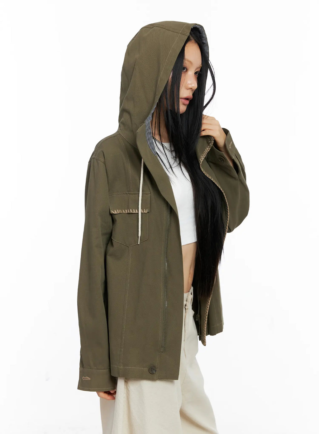 Two-Tone Embroidered Cotton Hoodie Jacket CS511