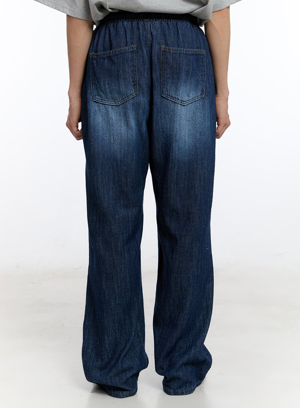 Men's Pintuck Denim Sweatpants (Dark Blue) IY529