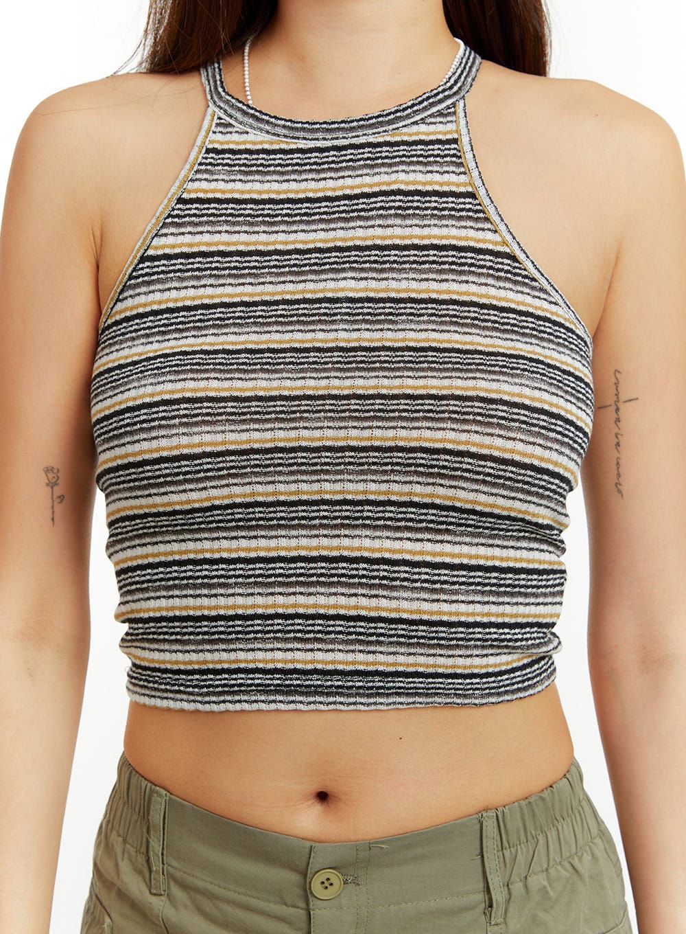Cotton Stripe Halter Crop Top CU421