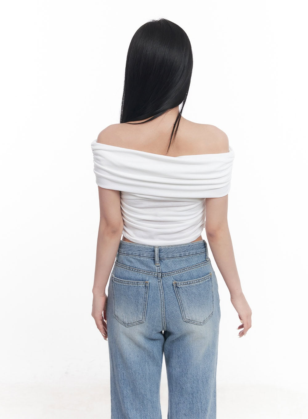 Shirred Off-Shoulder Crop Top CY527