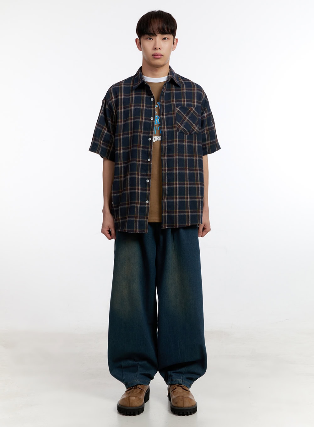 Men's Plaid Collared Oversized Shirt IA507