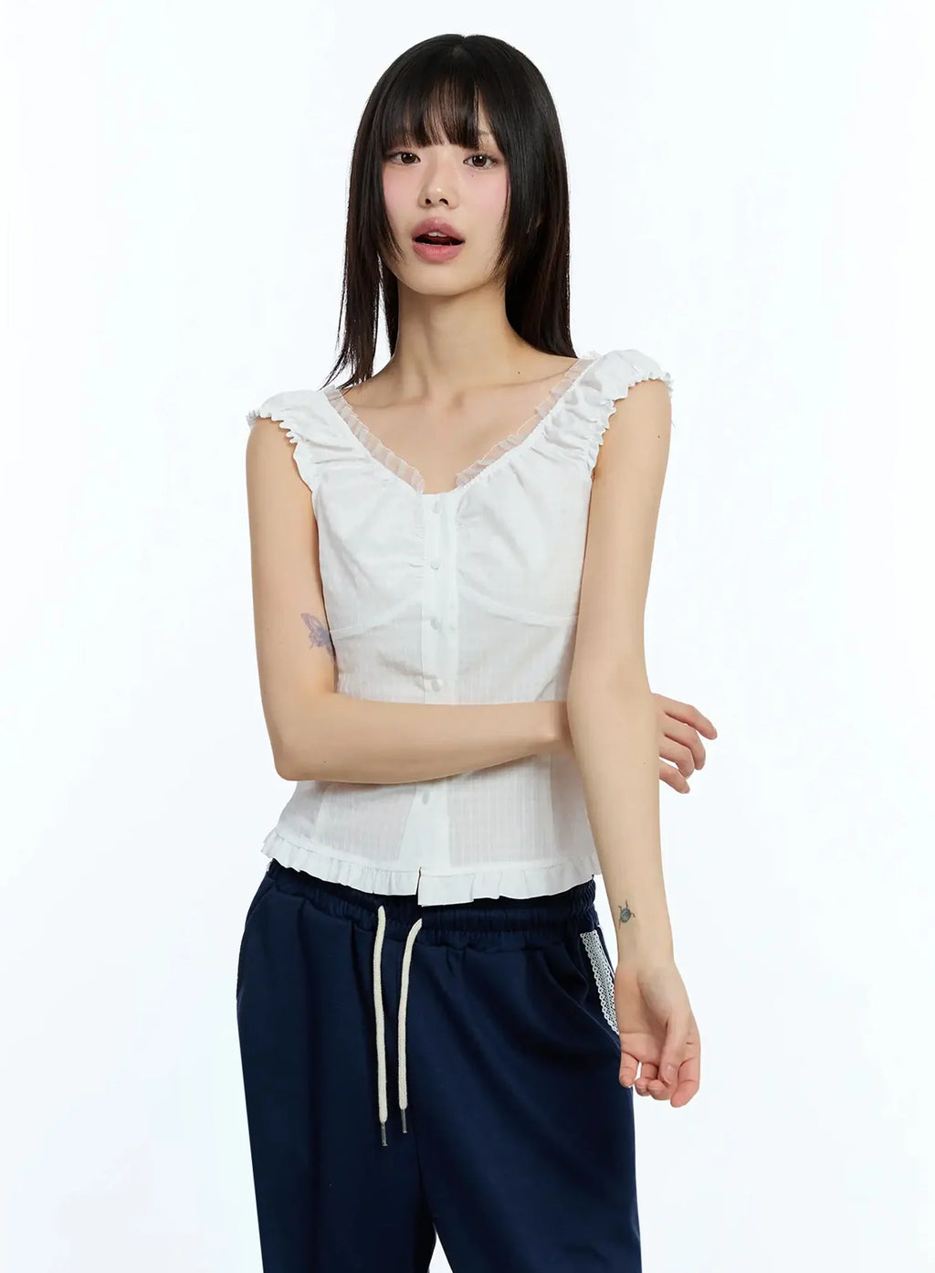 Frill-Trim Sleeveless Blouse IU525