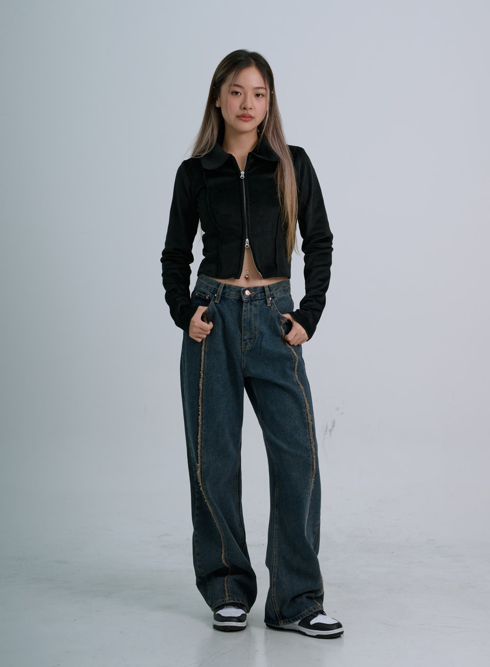 Retro Stitching Wide Denim Pants CO21