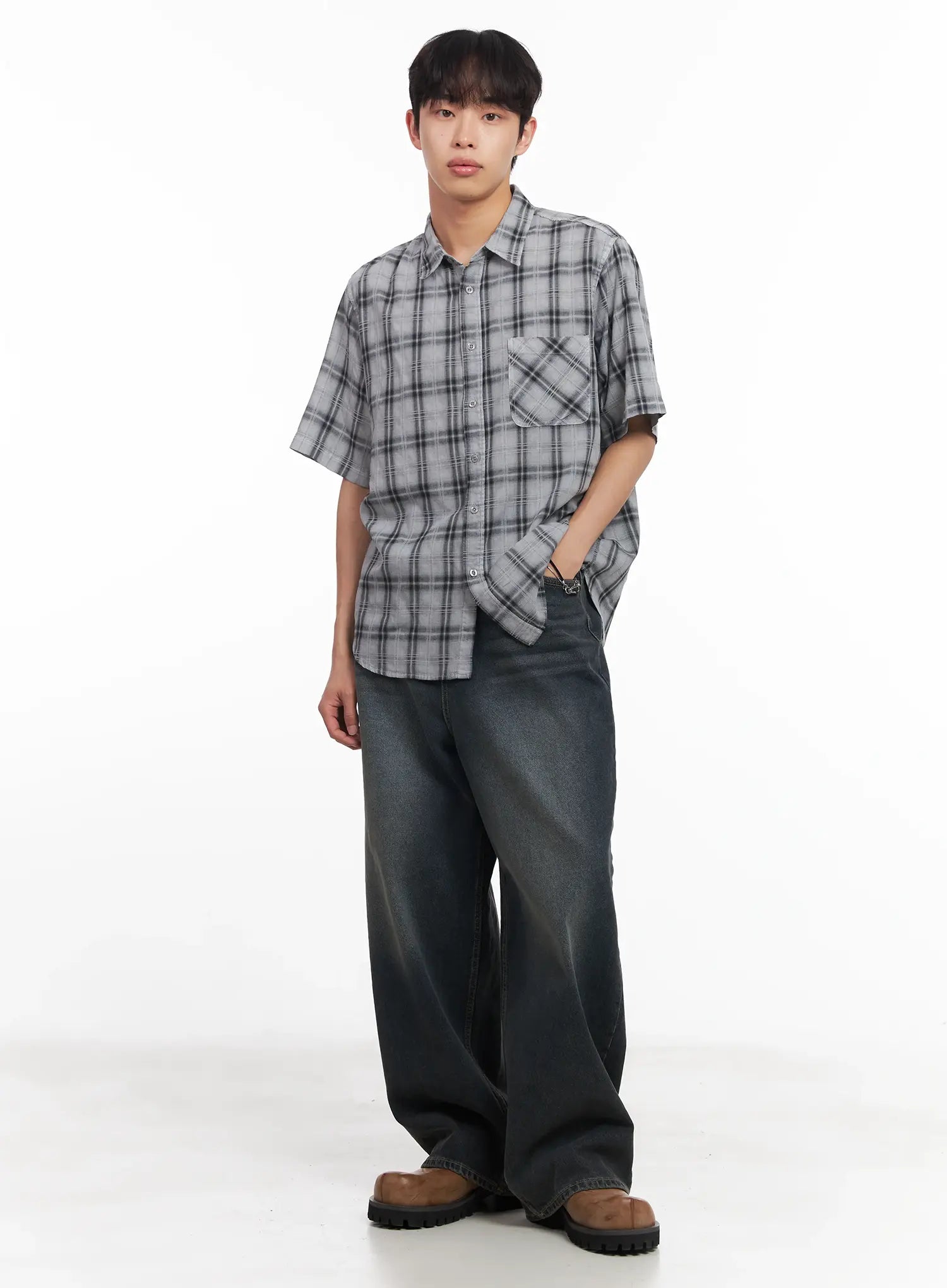 Men's Short-Sleeve Flannel Shirt IU519