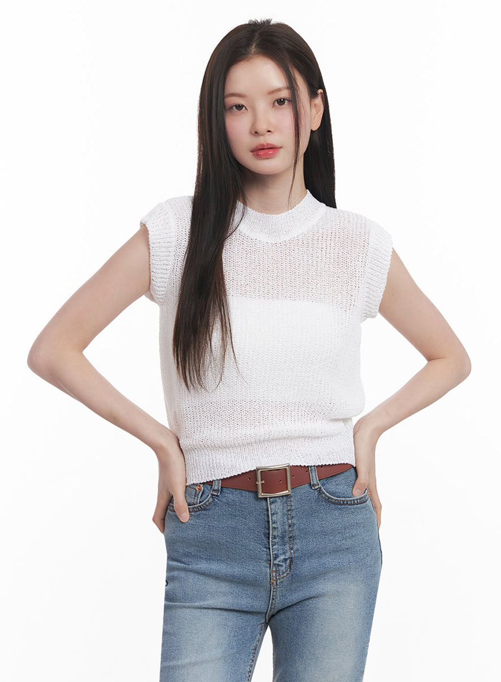 Sheer Mock-Neck Knit Top IY508