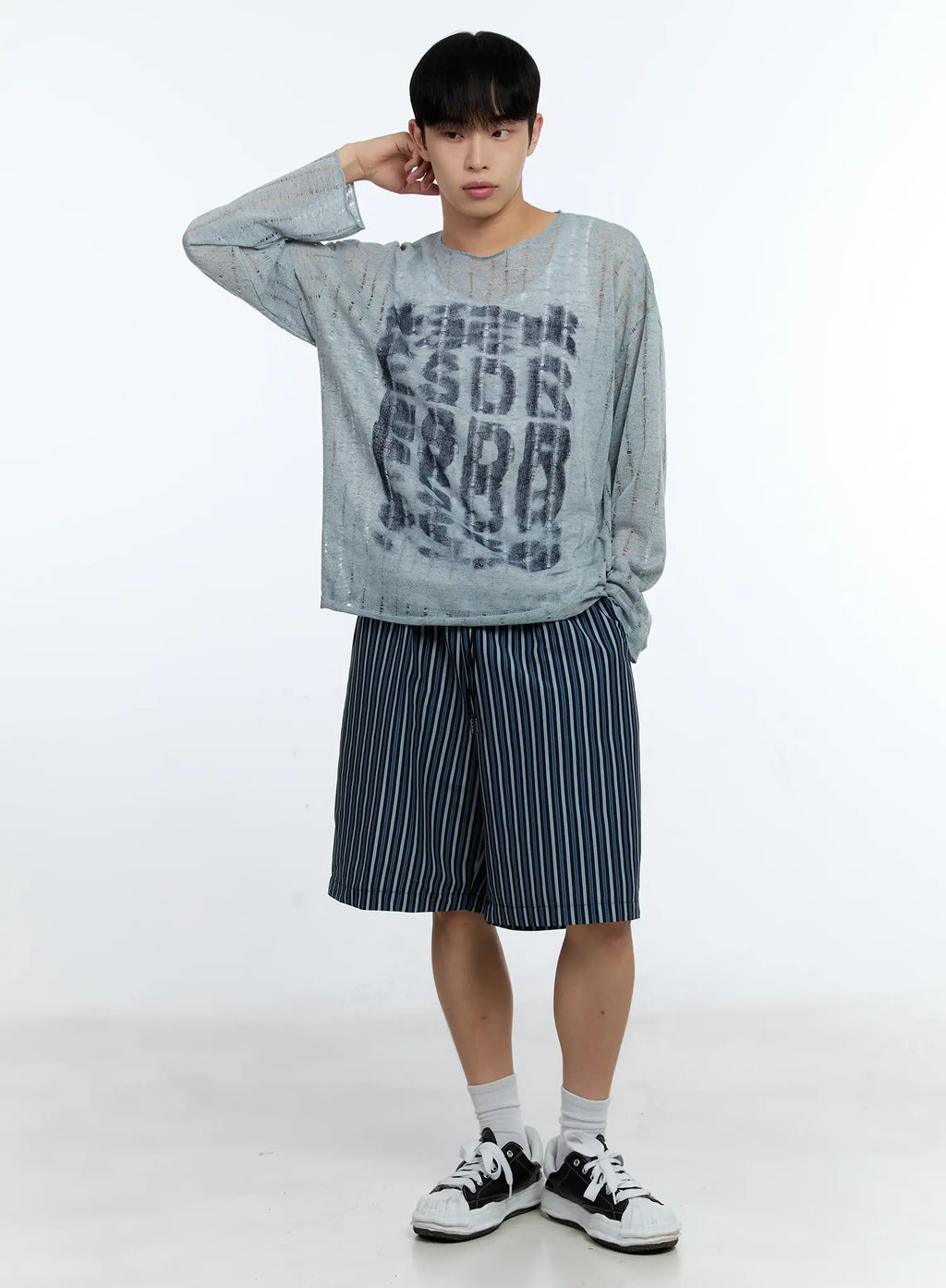Men's Grunge Oversized Open Knit Sweater IG515
