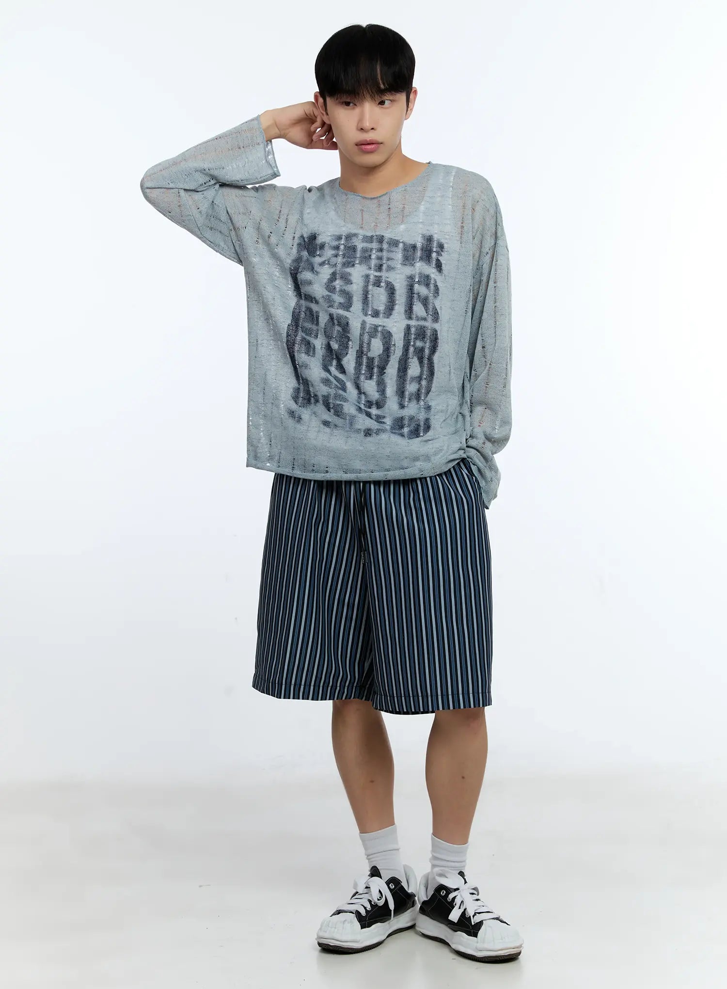 Men's Grunge Oversized Open Knit Sweater IG515