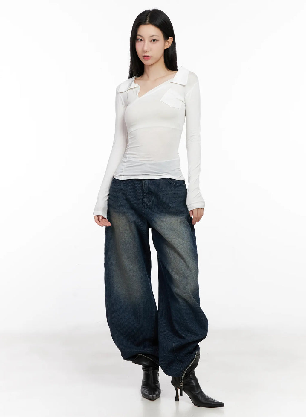 Asymmetrical Collar Slim Fit Long Sleeve Top CG526