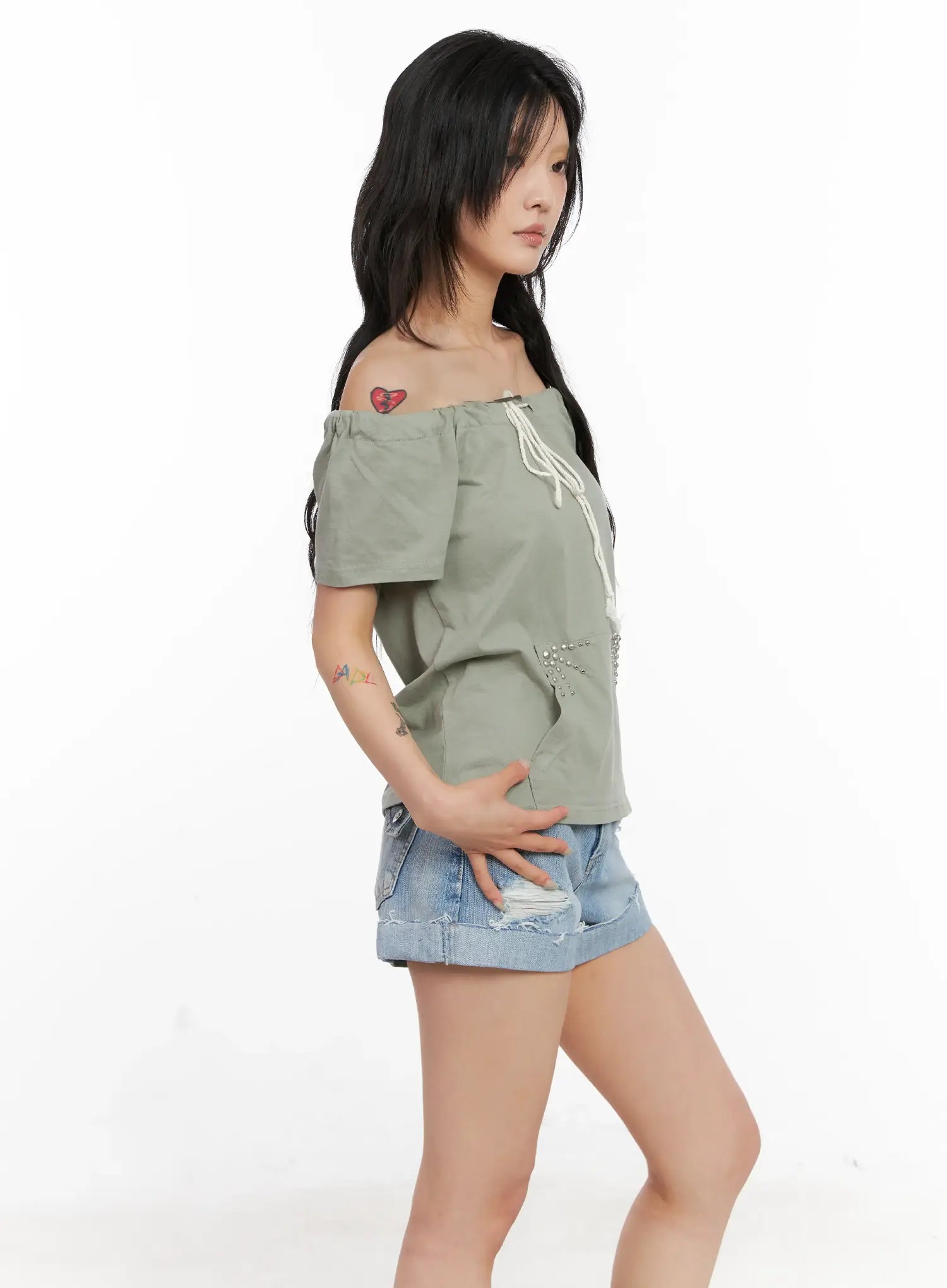 Off-Shoulder Drawstring Top CL528
