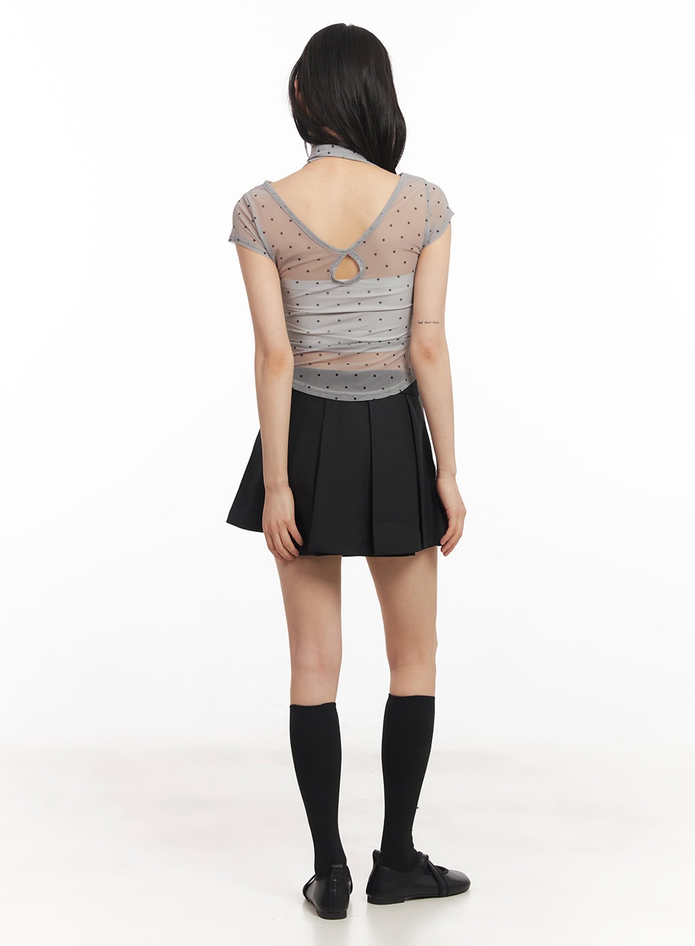 Sheer Polkadot Crop Top with Scarf CA522