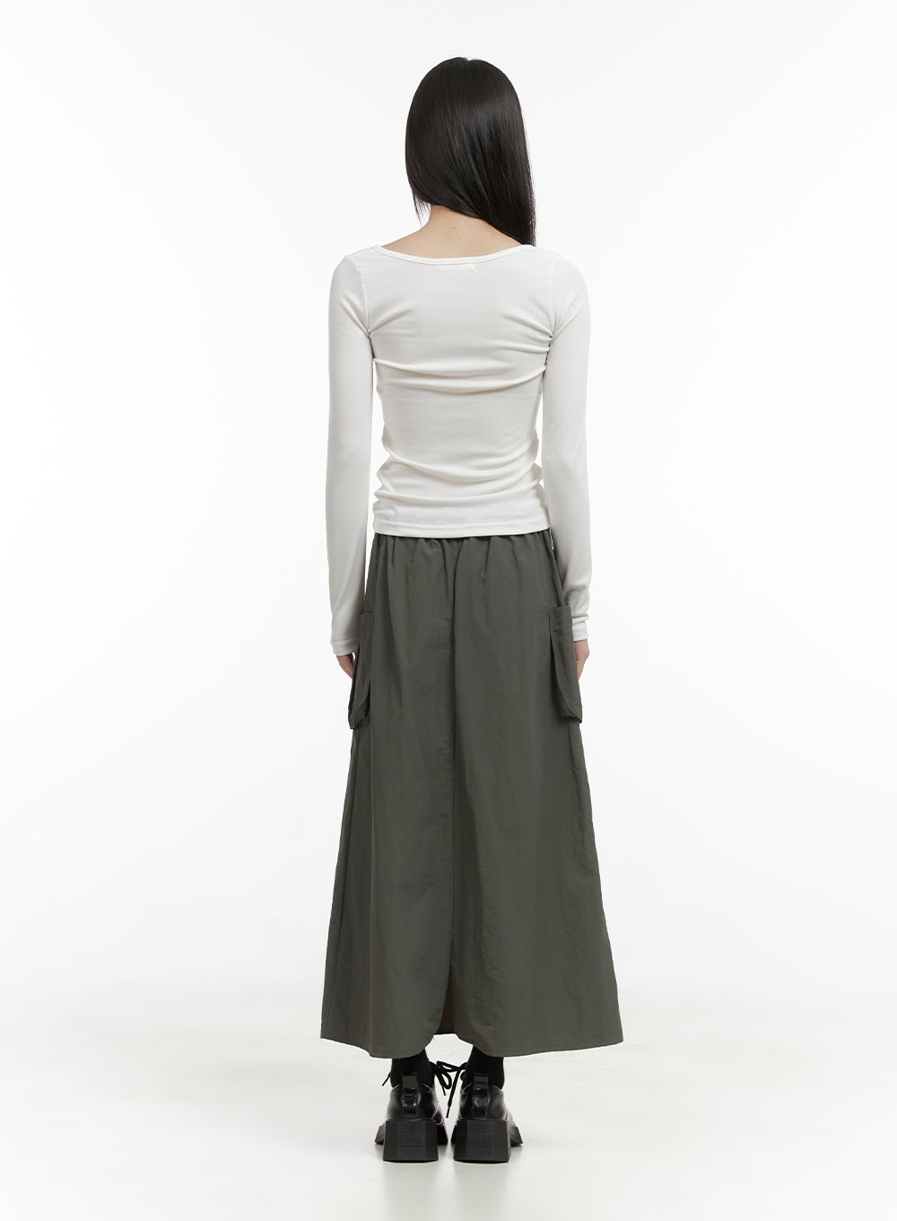 Nylon Pocket Cargo Maxi Skirt CO410