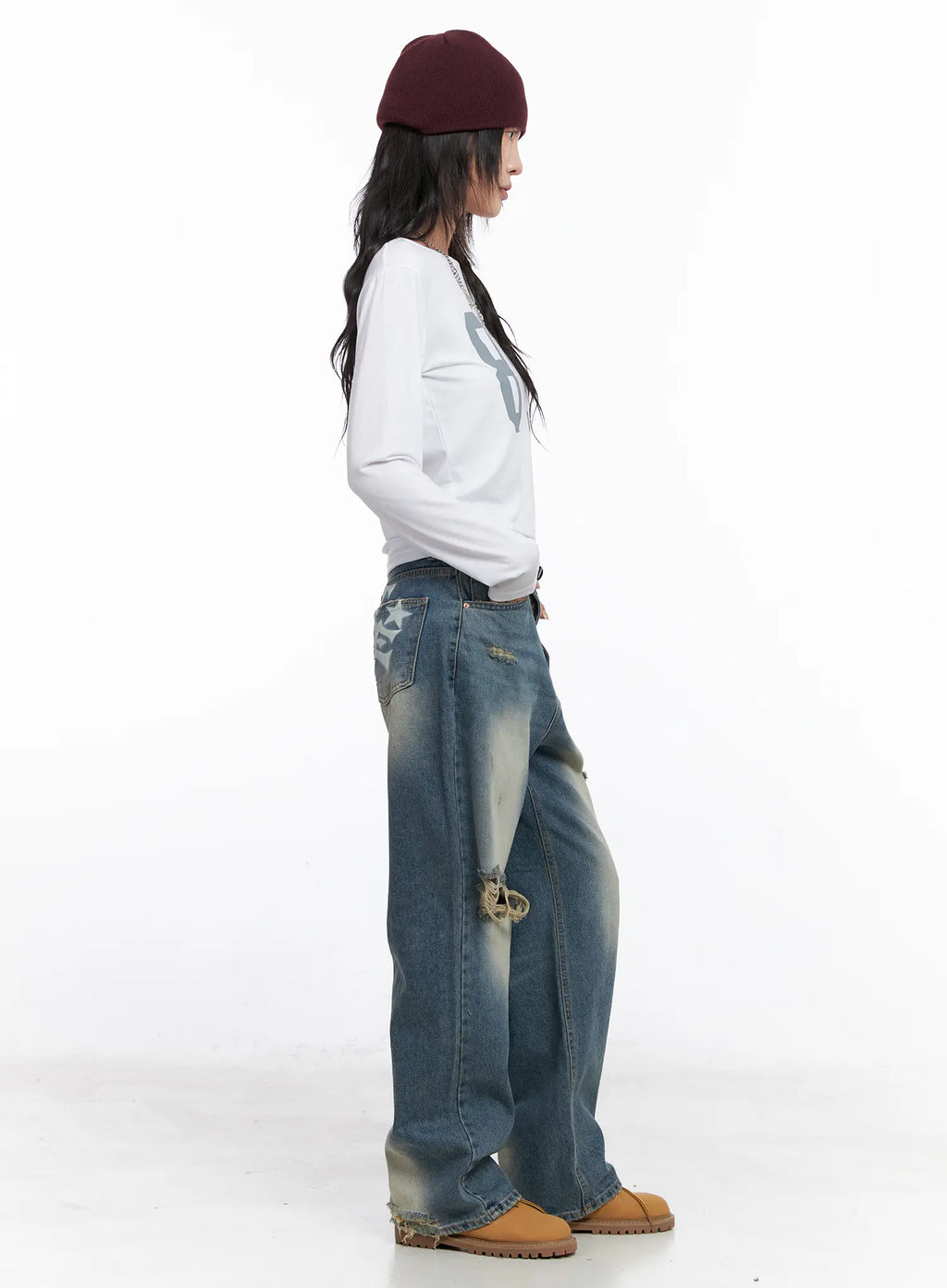 Siya Print Washed Wide-Leg Jeans CO508