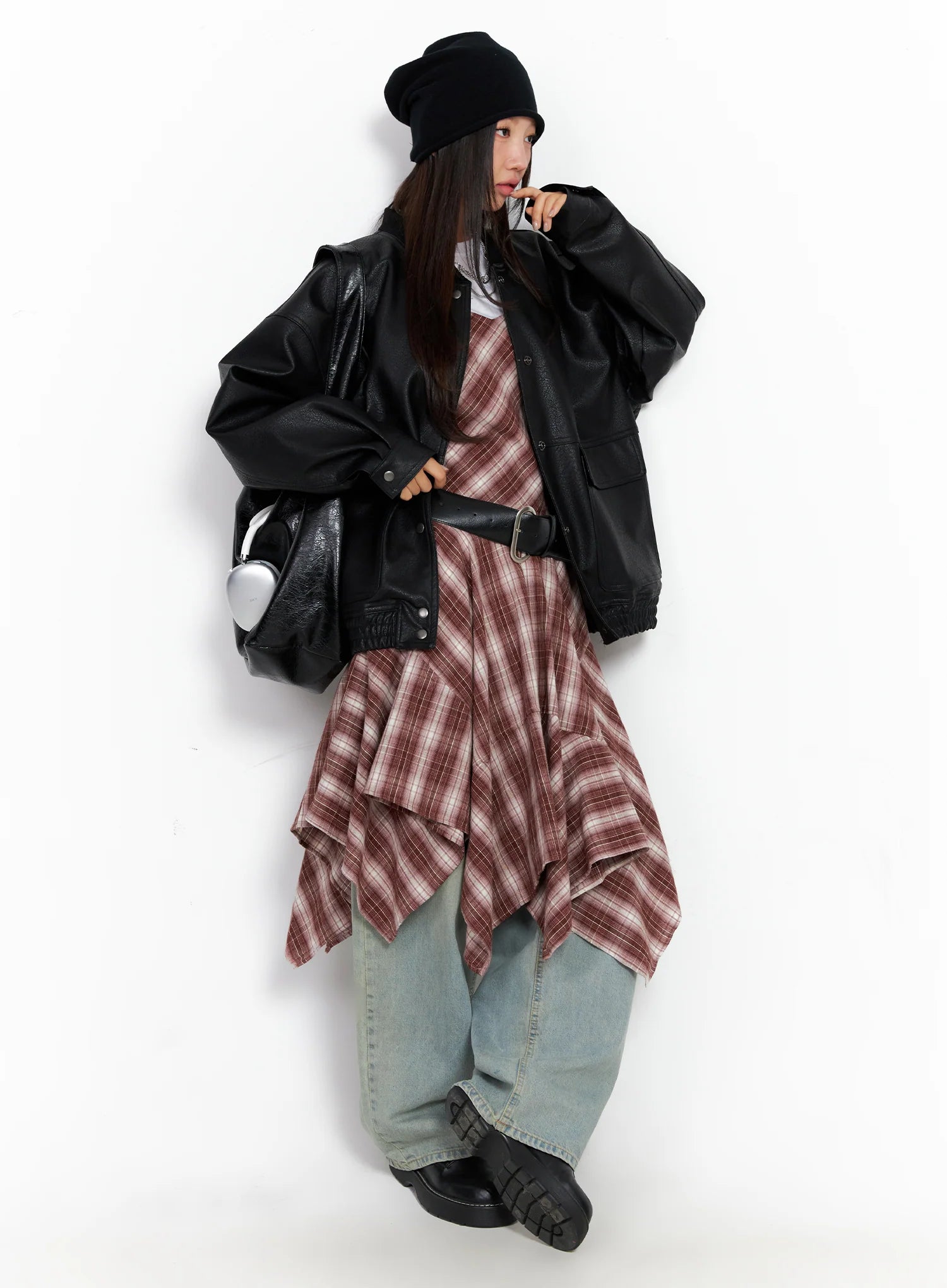 Asymmetrical Plaid Maxi Dress CO515