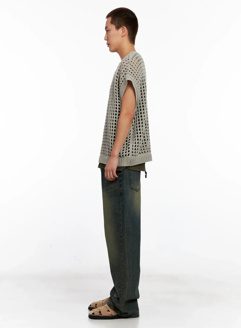 Men's Wide-Leg Washed Denim Jeans IG508