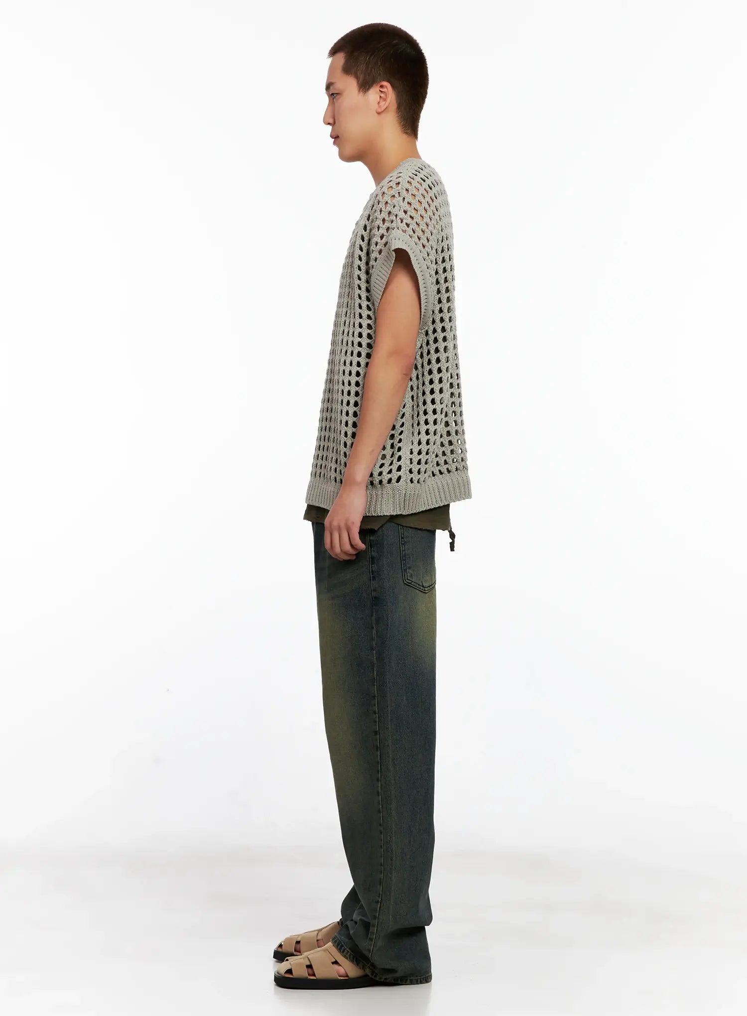 Men's Wide-Leg Washed Denim Jeans IG508