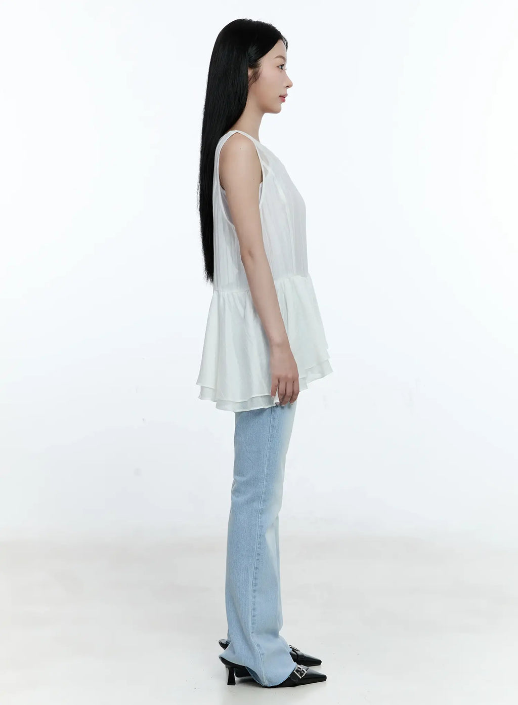Asymmetric Ruffle Sleeveless Blouse CG513