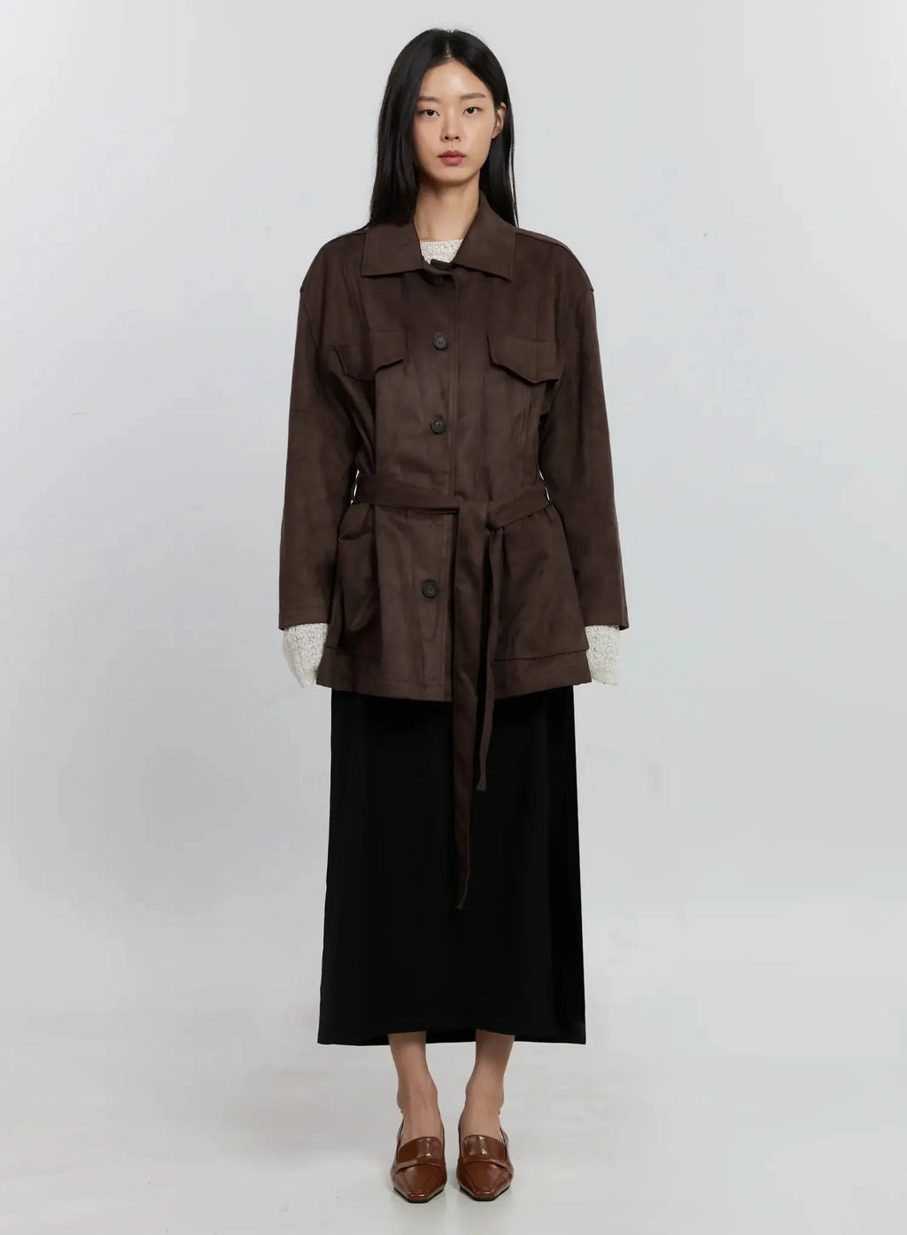 Suede-Style Button-Up Jacket IS515