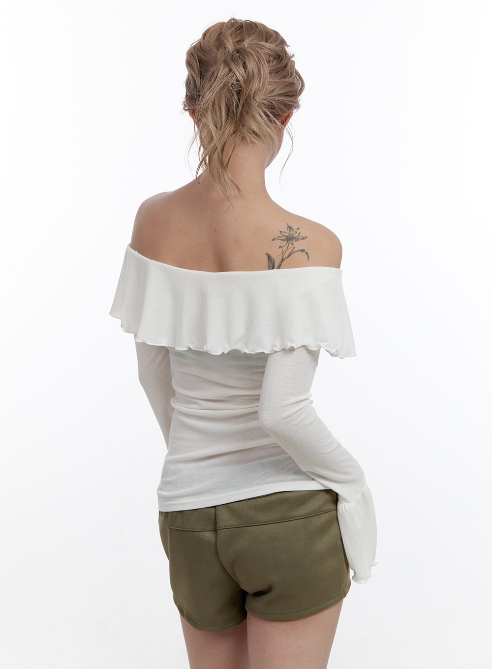 Solid Off Shoulder Long Sleeve Top CN422