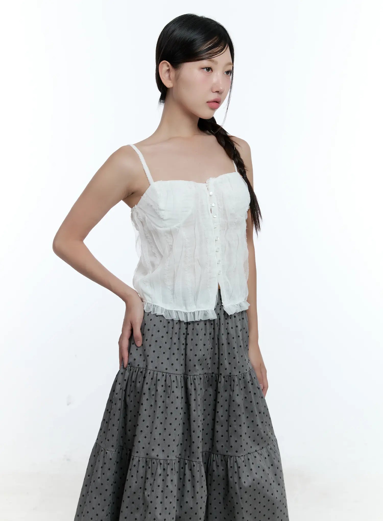 Buttoned Lace Cami Top CU526