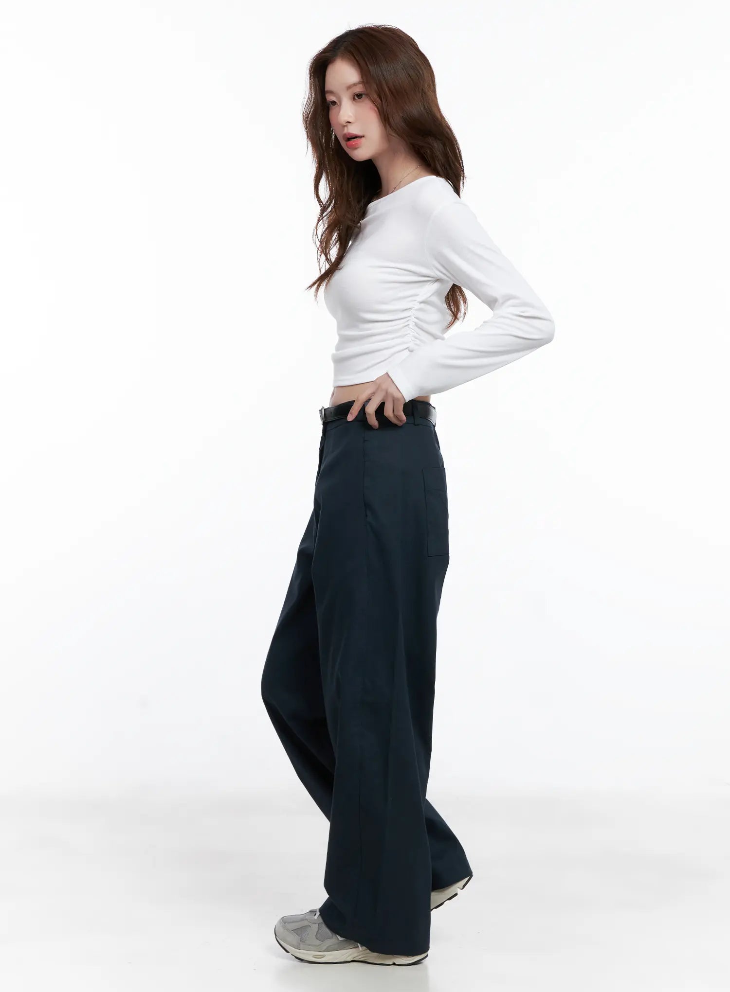 Asymmetric Off-Shoulder Ruched Top CG521