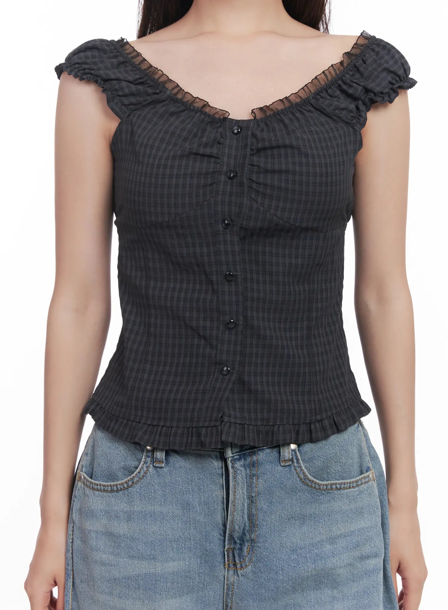 Shirred Frill Sleeveless Top CU516