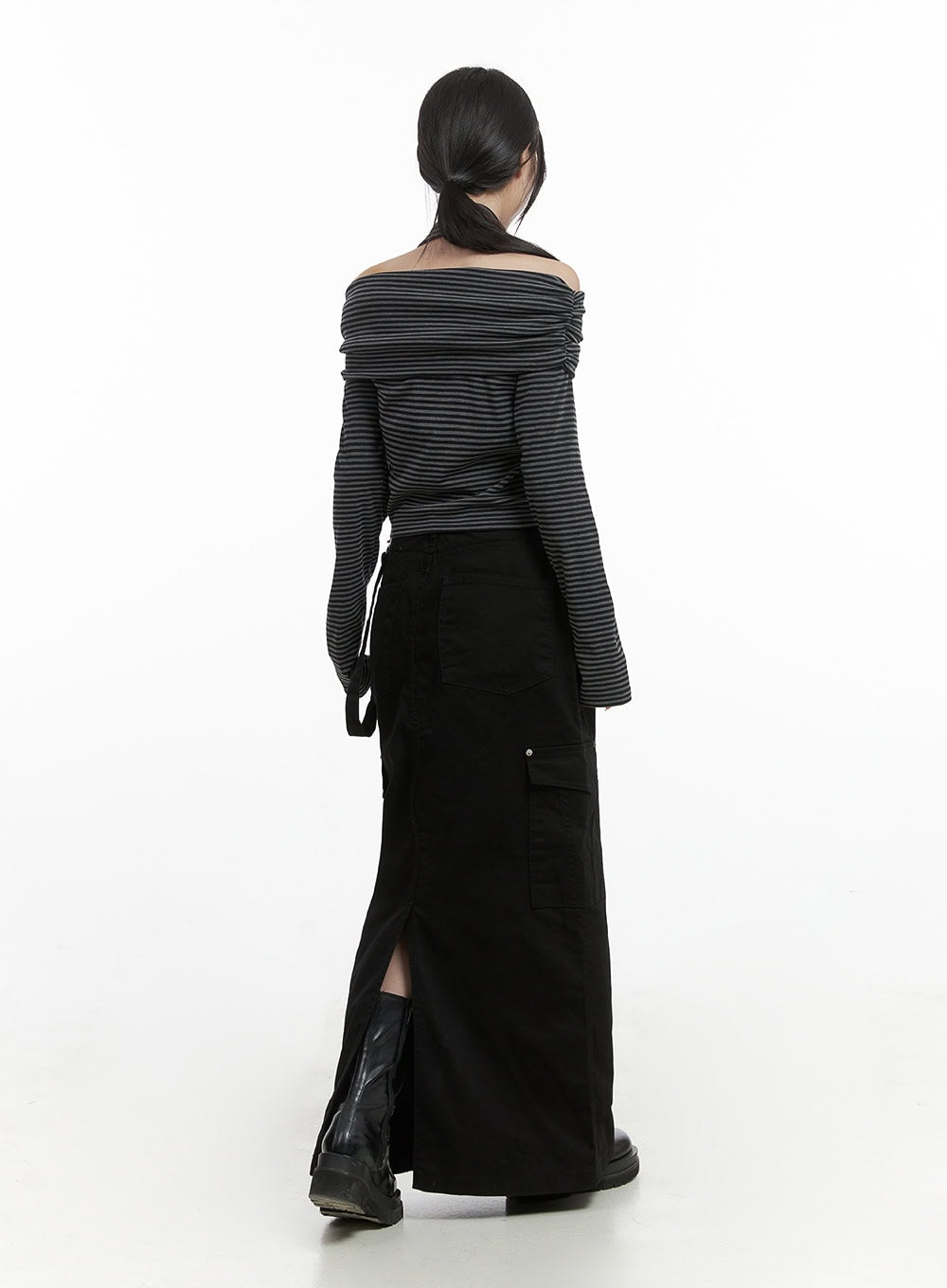 Striped Off Shoulder Crop Top Scarf Set CS430