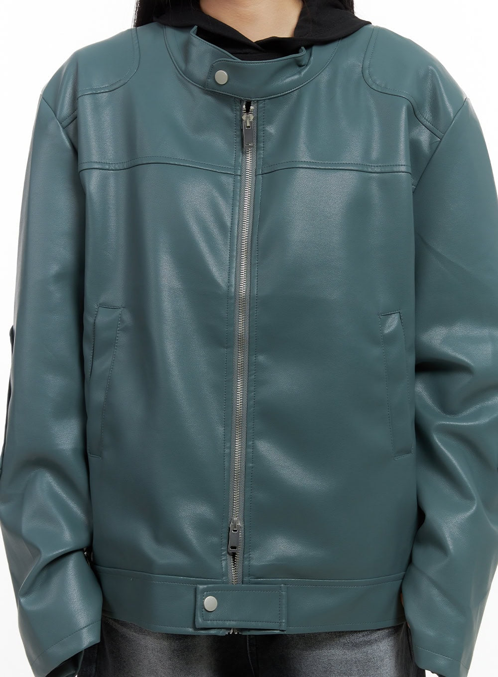 Chic Oversized Zip-Up Faux Leather Jacket CS419