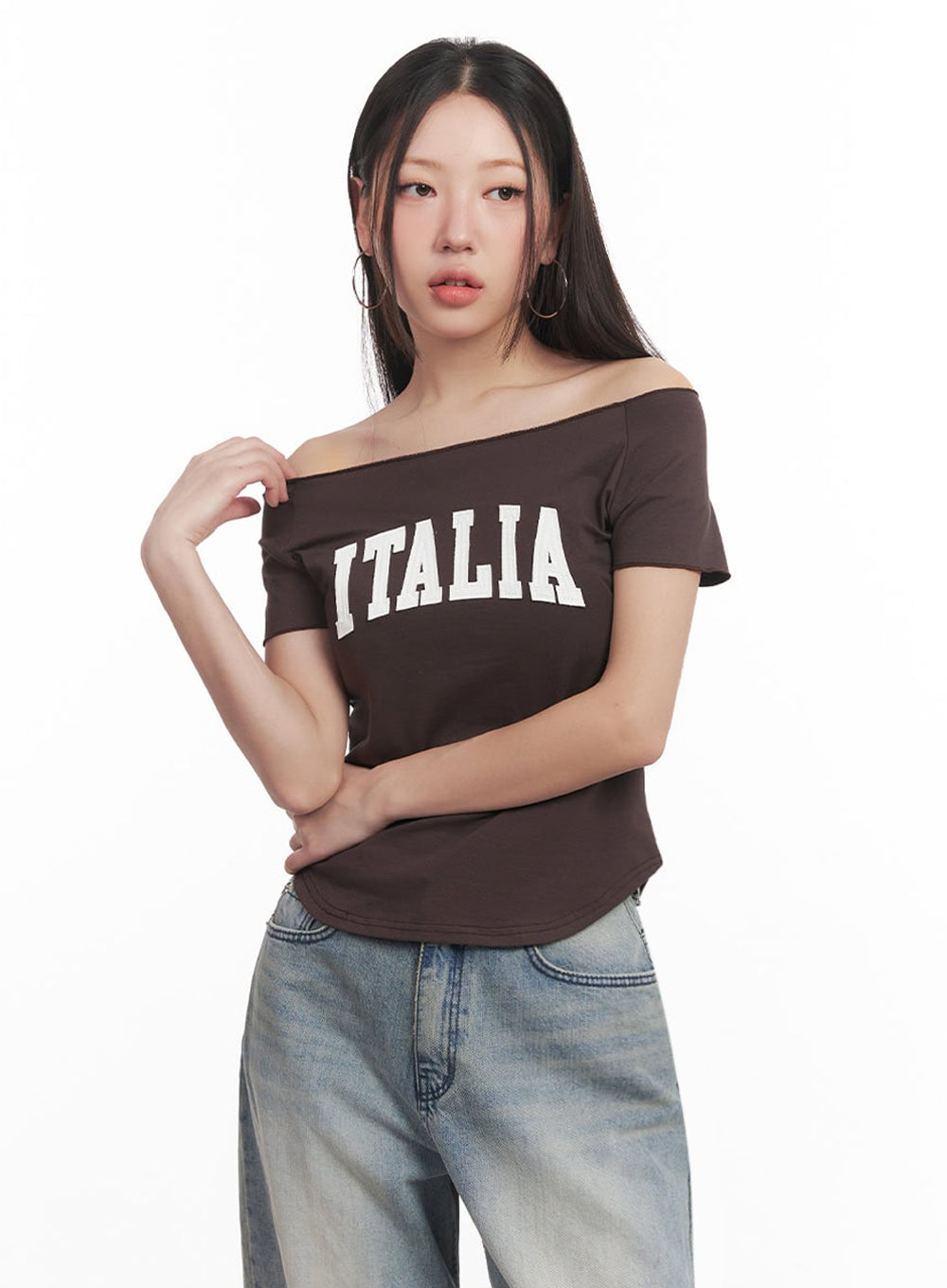 Italia Graphic Off-Shoulder Top IM528