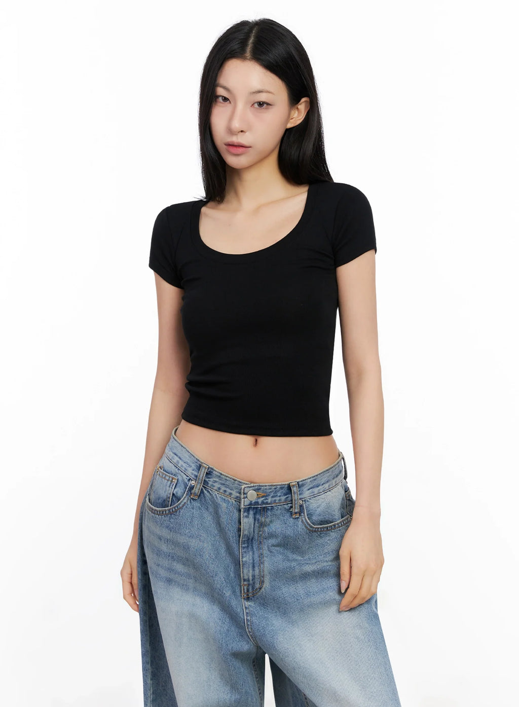 Basic Ribbed Cropped Tee IG508
