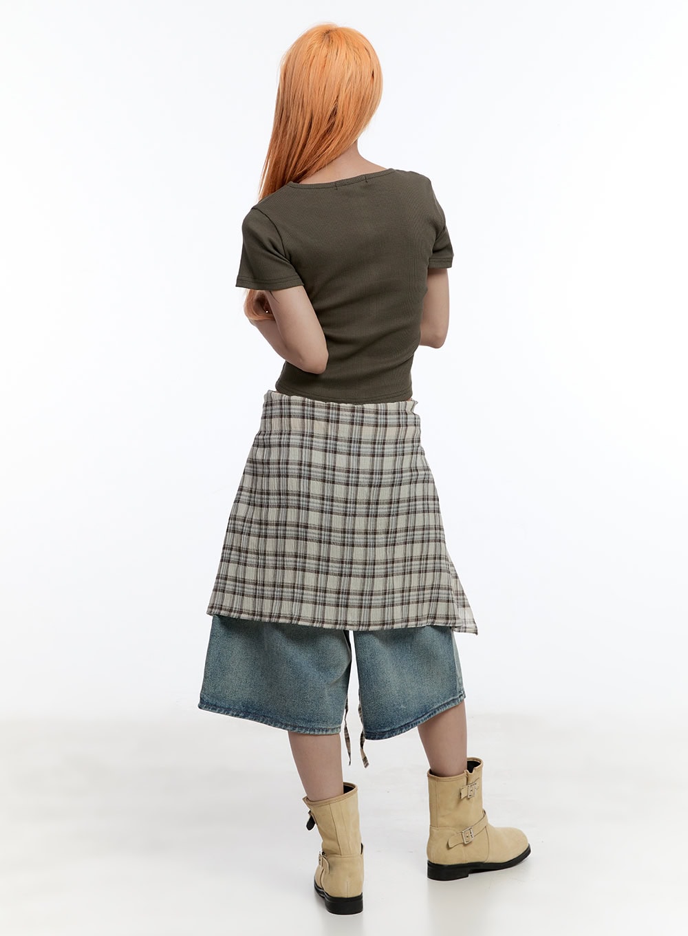 Checkered Wrap Midi Skirt CY530