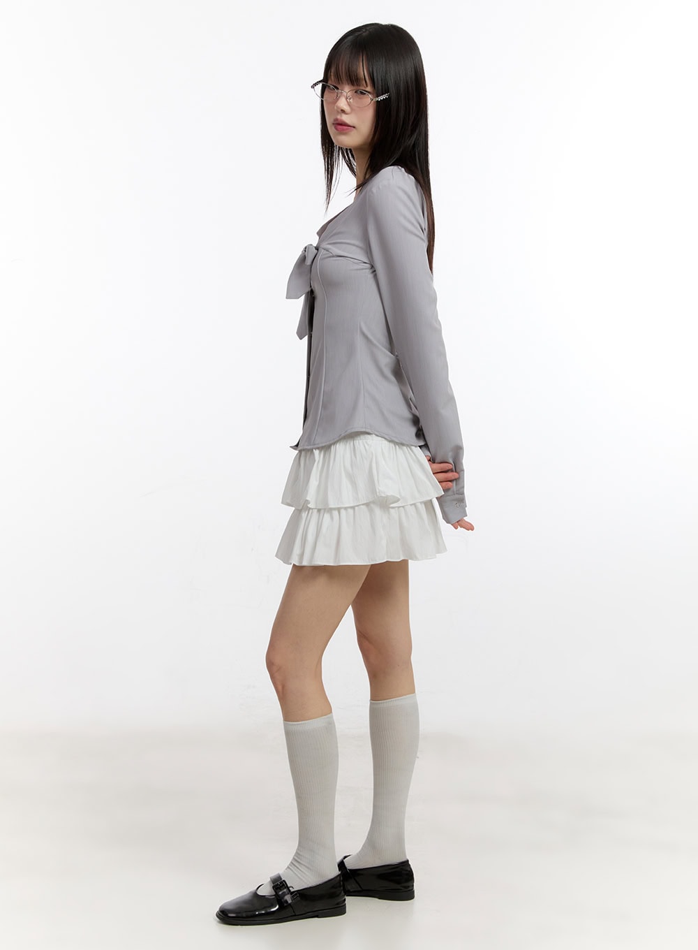 Ribbon Tie V-Neck Blouse Top CA509