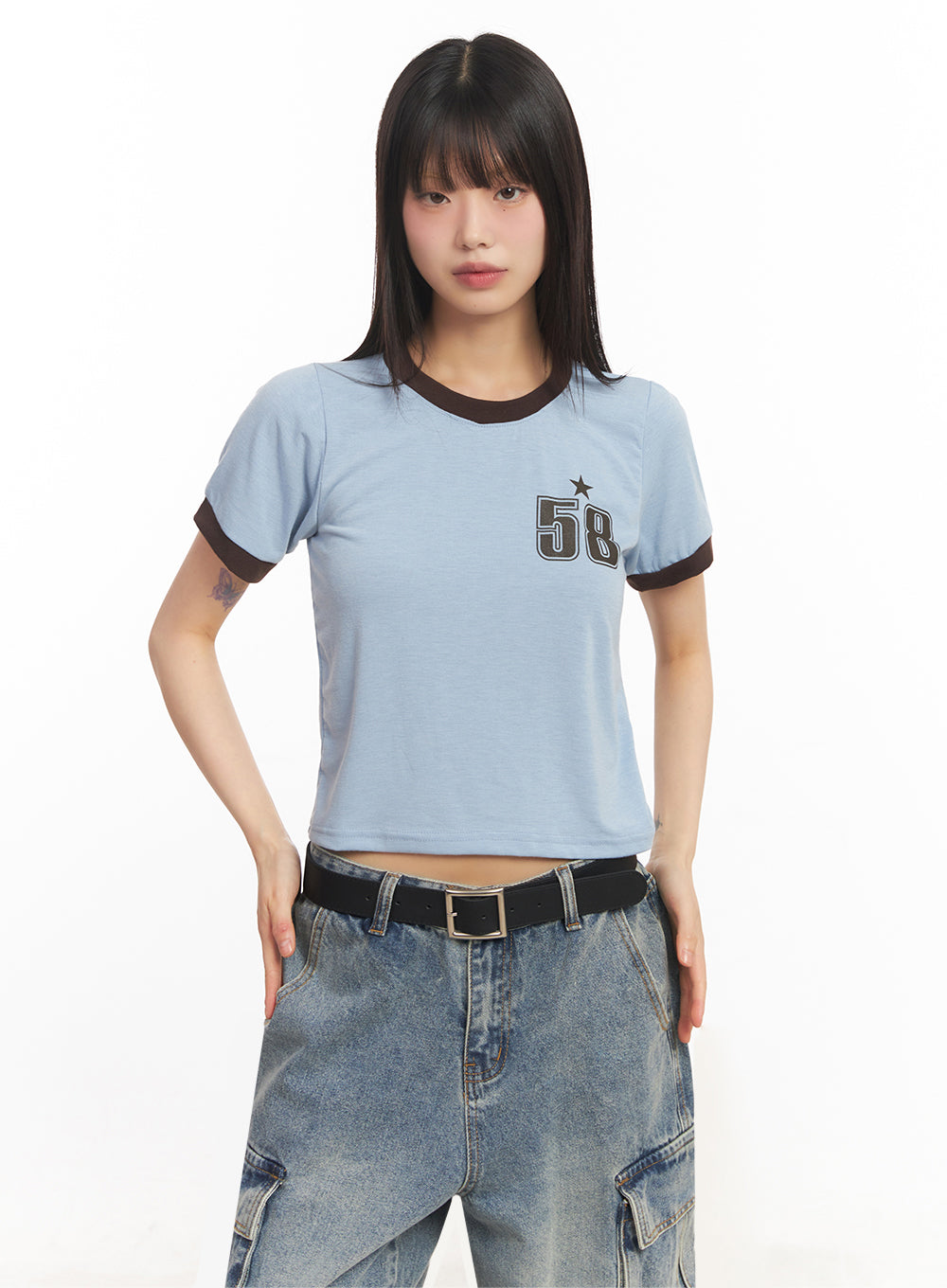 Star Number Graphic Crop Top IY502