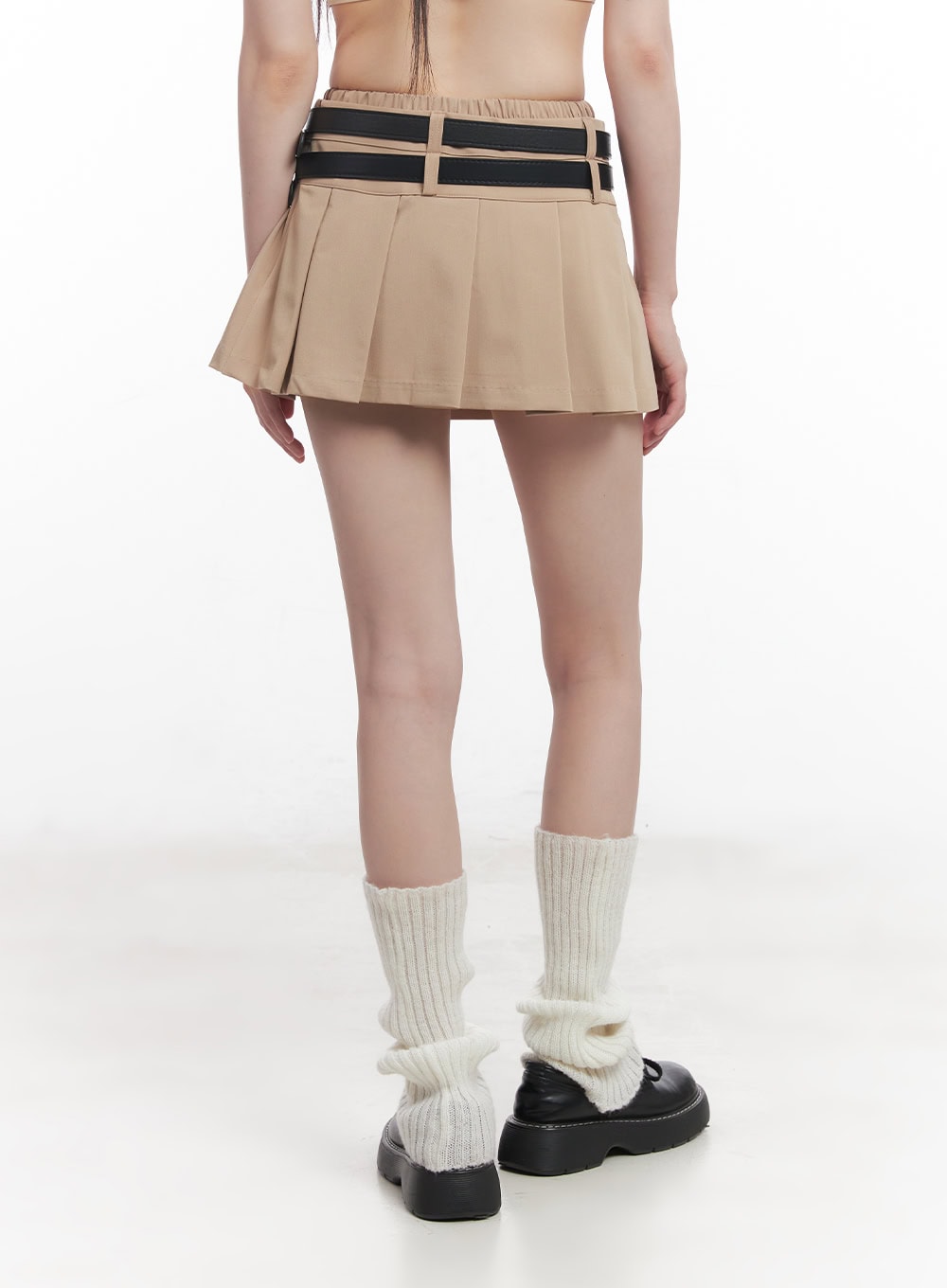 Double Belt Pleated Mini Skirt CU506