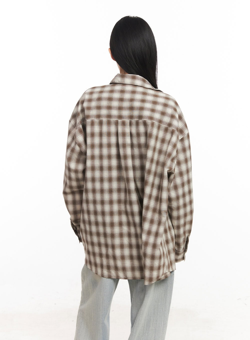 Oversized Plaid Print Button-Down Shirt CA514
