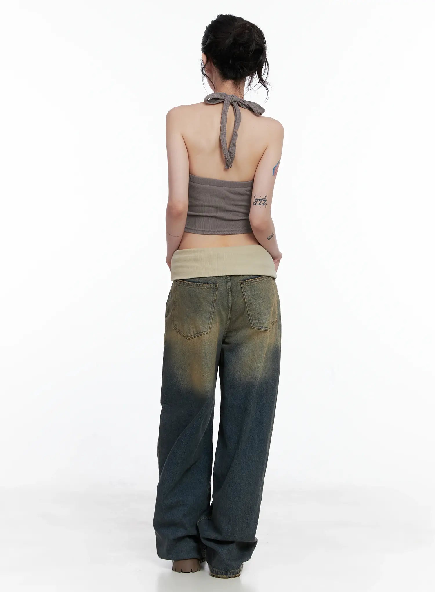 Jemma Folded Waist Washed Baggy Jeans CS512