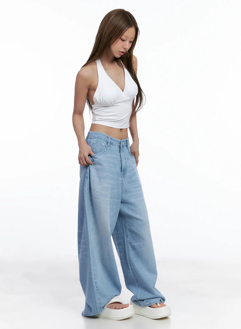 Hyoyeon Washed Balloon Wide-Leg Summer Denim Jeans CL510