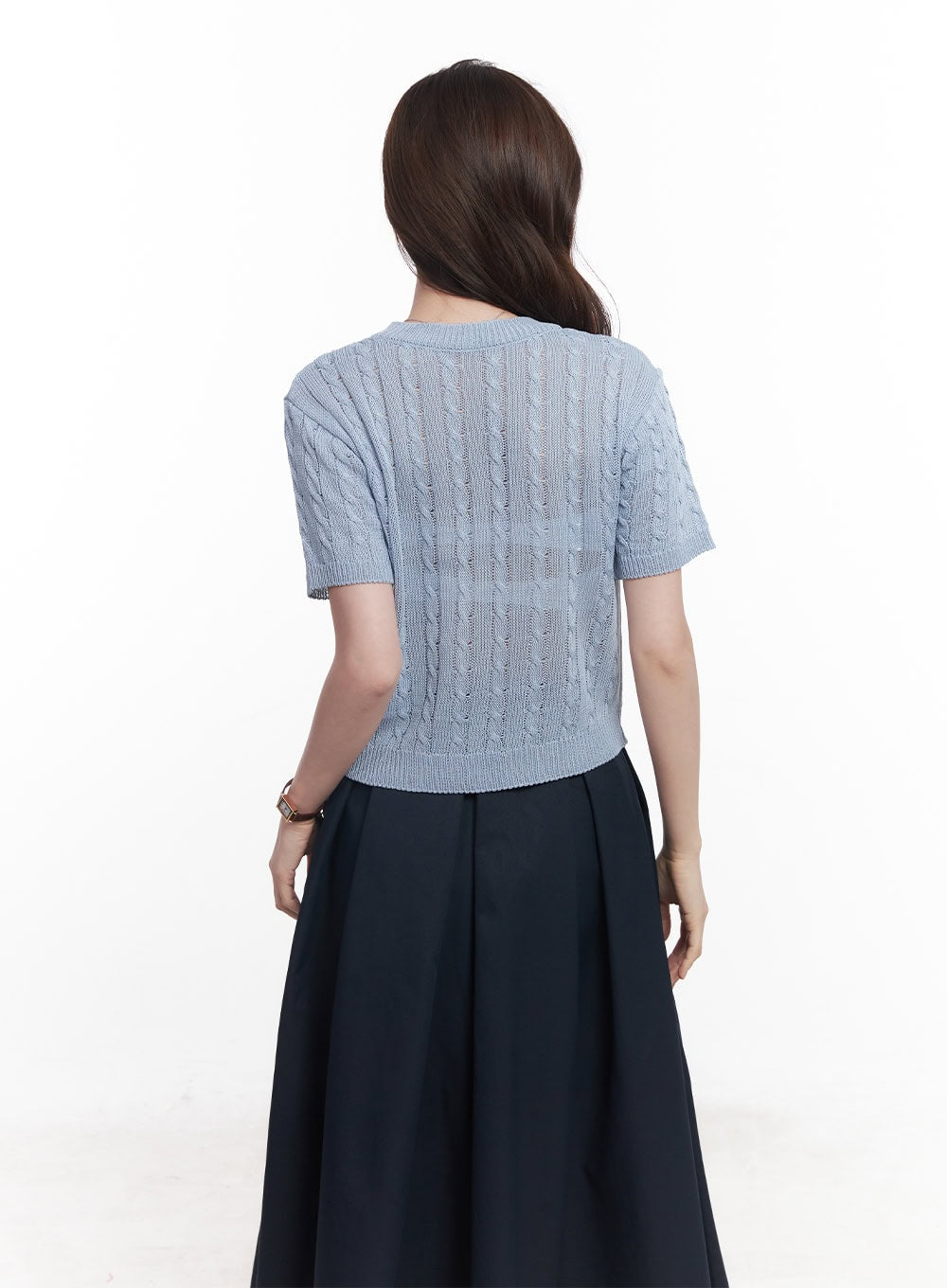 Cable-Knit Short-Sleeve Sweater CY515