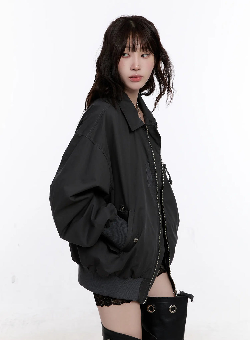 Oversized Zip-Up Bomber Jacket CS530