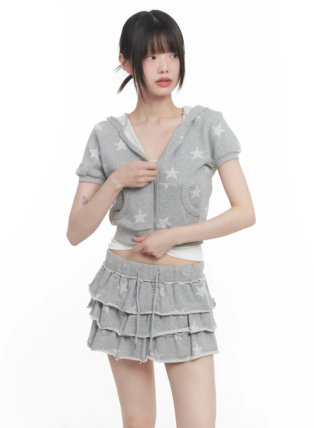 Star Print Short-Sleeve Hoodie CU518