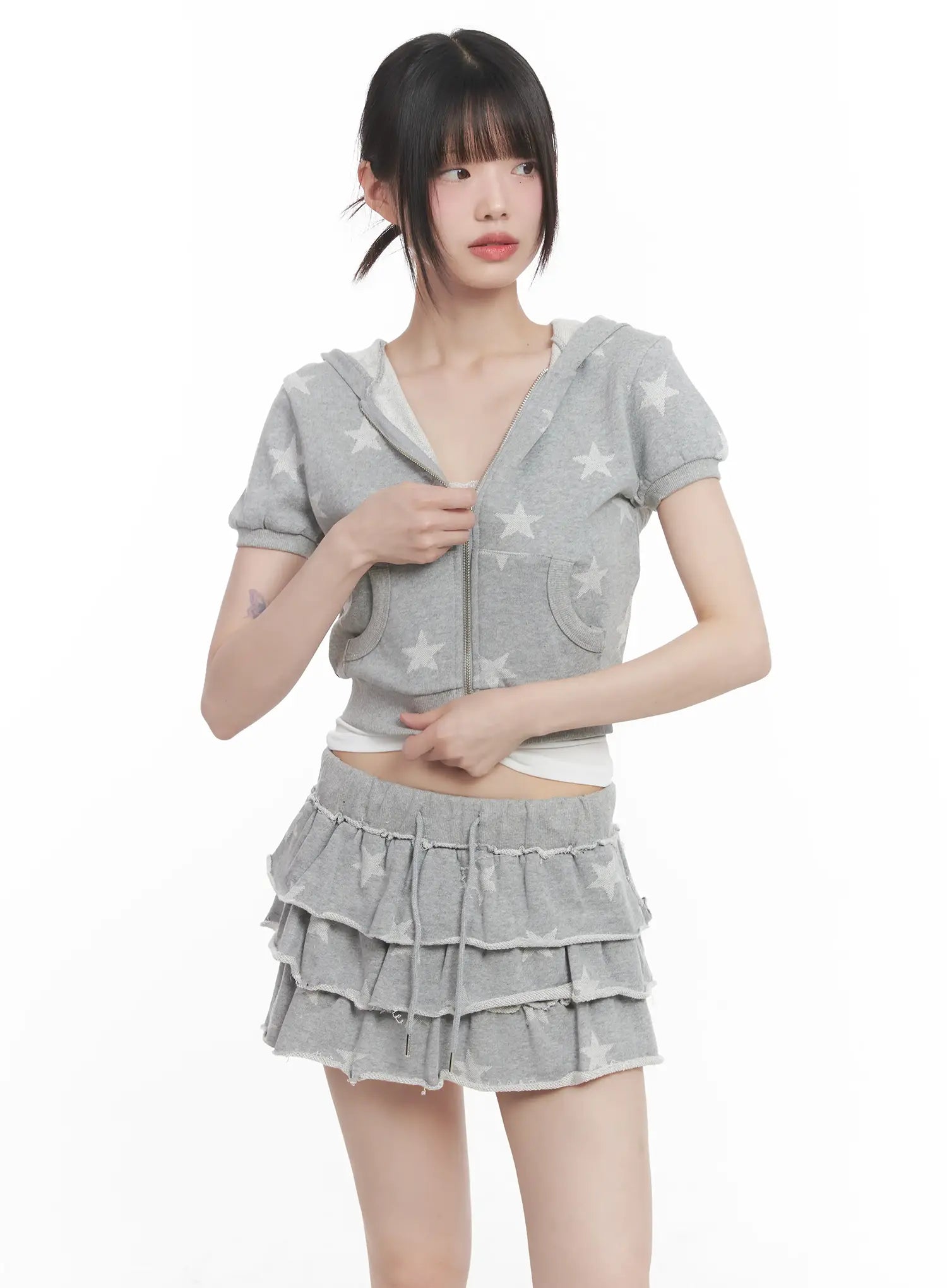 Star Print Short-Sleeve Hoodie CU518