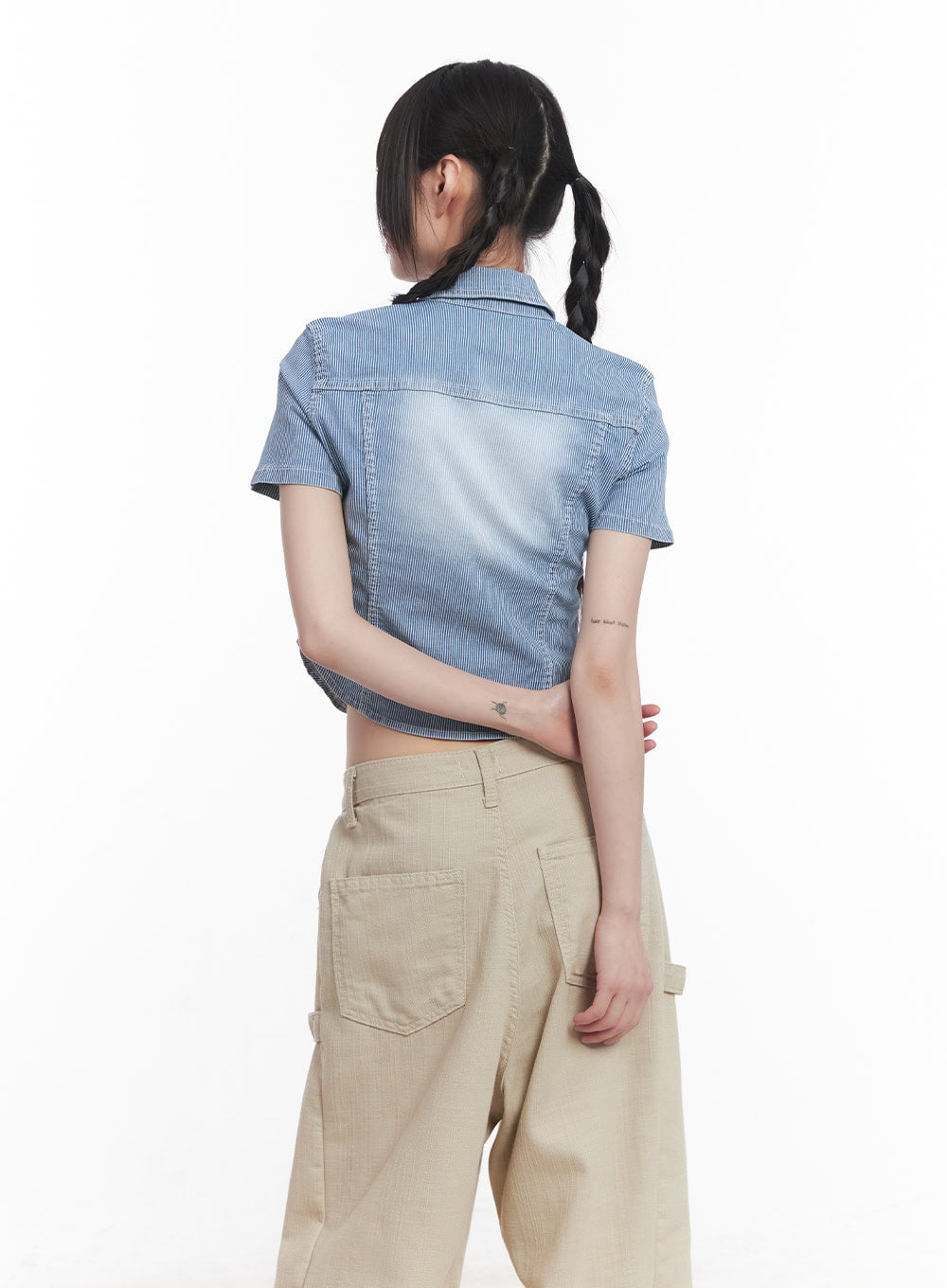 Striped Half-Sleeve Denim Shirt CU506