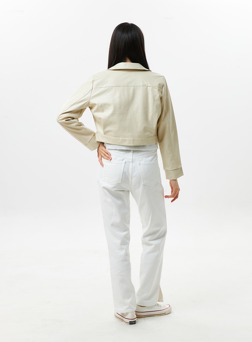 Faux Leather Collar Jacket OS305