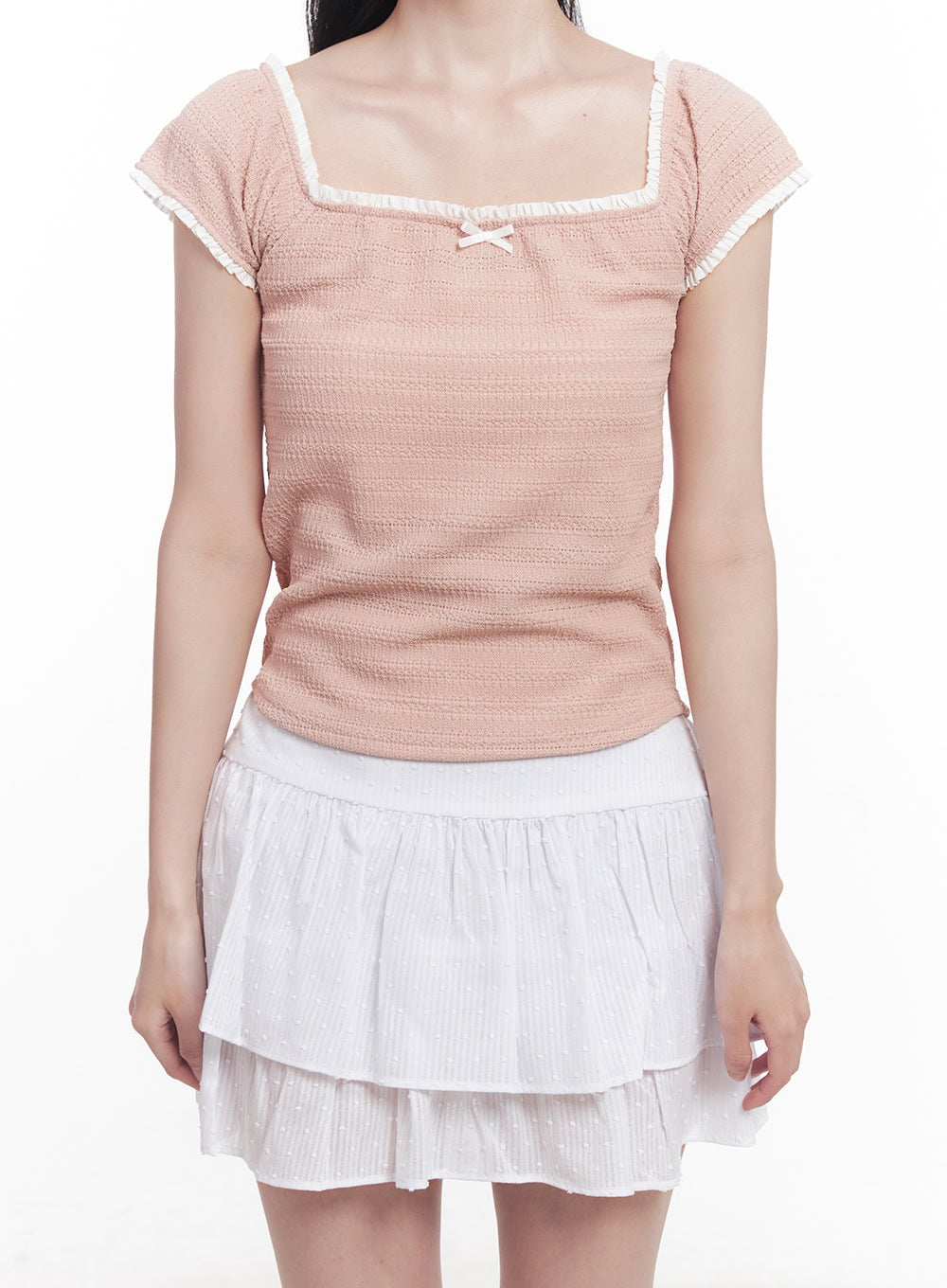 Ribbon Lace Square-Neck Crop Top CY523