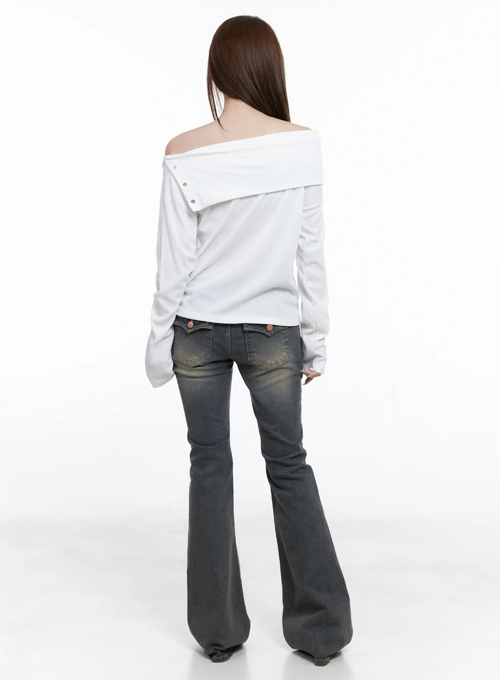 Ribbed Off-Shoulder Long Sleeve Tee CG529